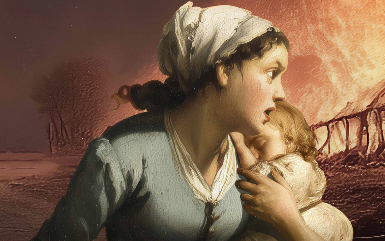 "Maleri" i 1600-tals stil. Ung kvinde med barn